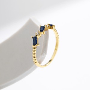 925 Sterling Silver Emerald-Cut Blue Zircon Ring 70100493