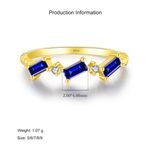 925 Sterling Silver Emerald-Cut Blue Zircon Ring 70100493