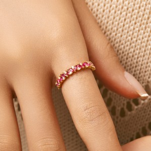 925 Sterling Silver Ruby Red Zirconi Band Ring 70100497