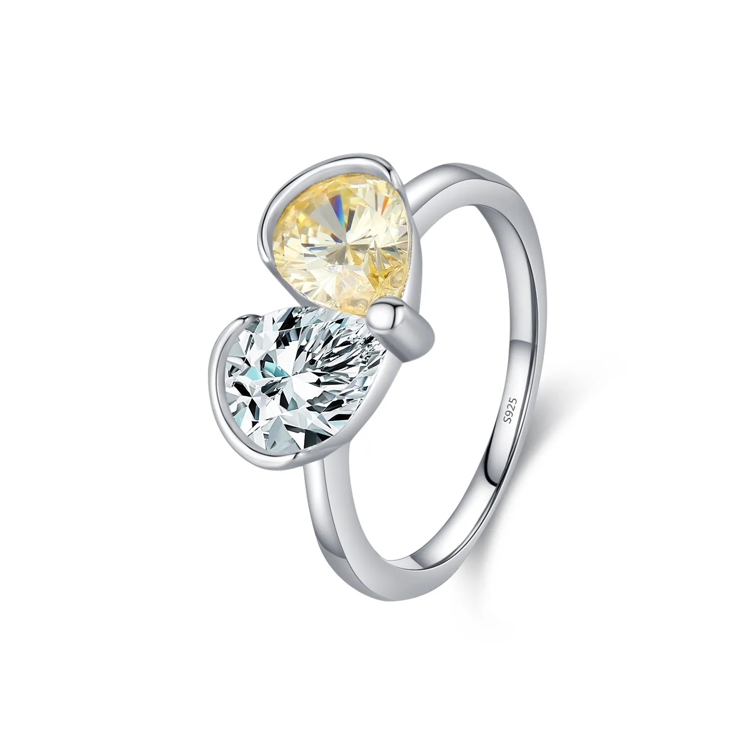 925 Sterling Silver Two-Tone Teardrop Zircon Ring 70100498