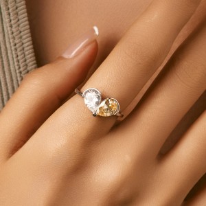 925 Sterling Silver Two-Tone Teardrop Zircon Ring 70100498