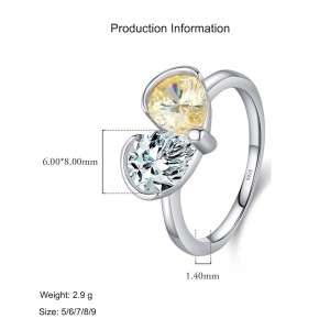 925 Sterling Silver Two-Tone Teardrop Zircon Ring 70100498