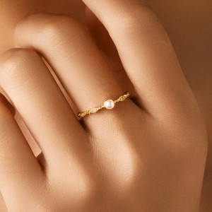 925 Sterling Silver Pearl Zircon Stackable Ring 70100499