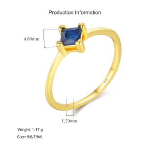 925 Sterling Silver Square Cut Blue Zircon Ring 70100500