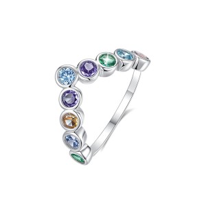 925 Sterling Silver Minimalist Rainbow Zircon Ring 70100502