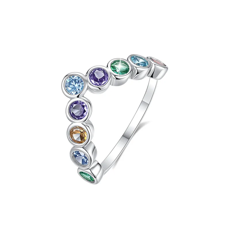 925 Sterling Silver Minimalist Rainbow Zircon Ring 70100502