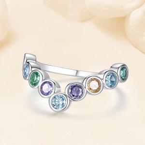 925 Sterling Silver Minimalist Rainbow Zircon Ring 70100502