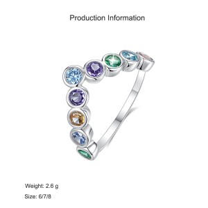 925 Sterling Silver Minimalist Rainbow Zircon Ring 70100502