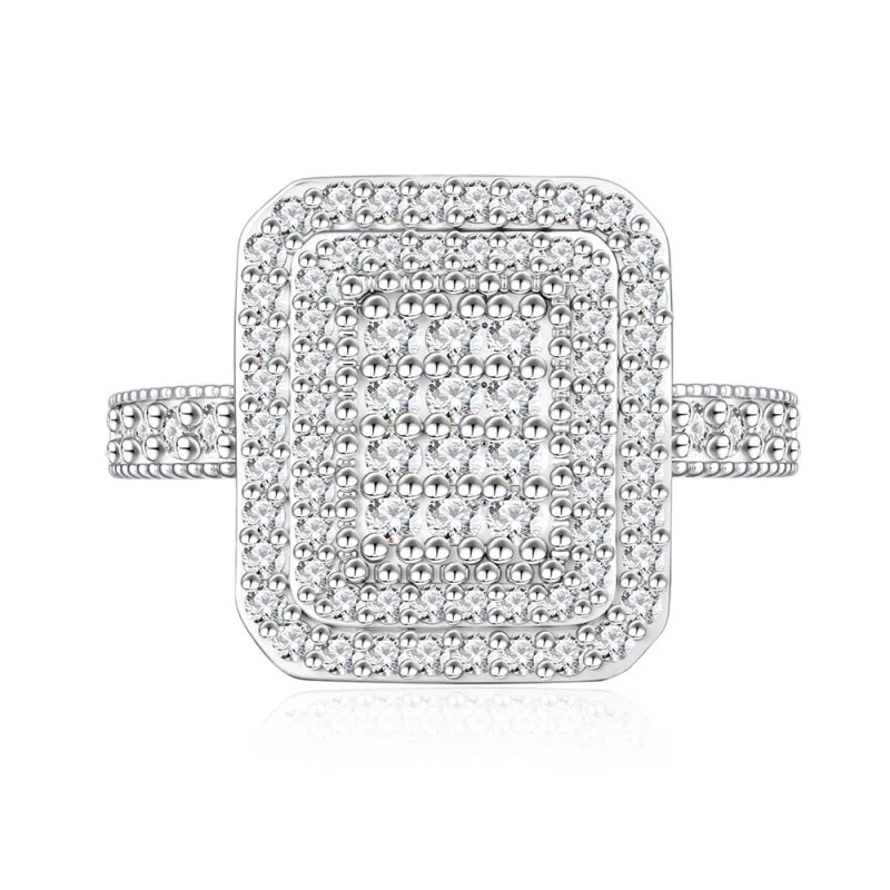 925 Sterling Silver Rectangle Micro-Pavé Zircon Ring 70100503