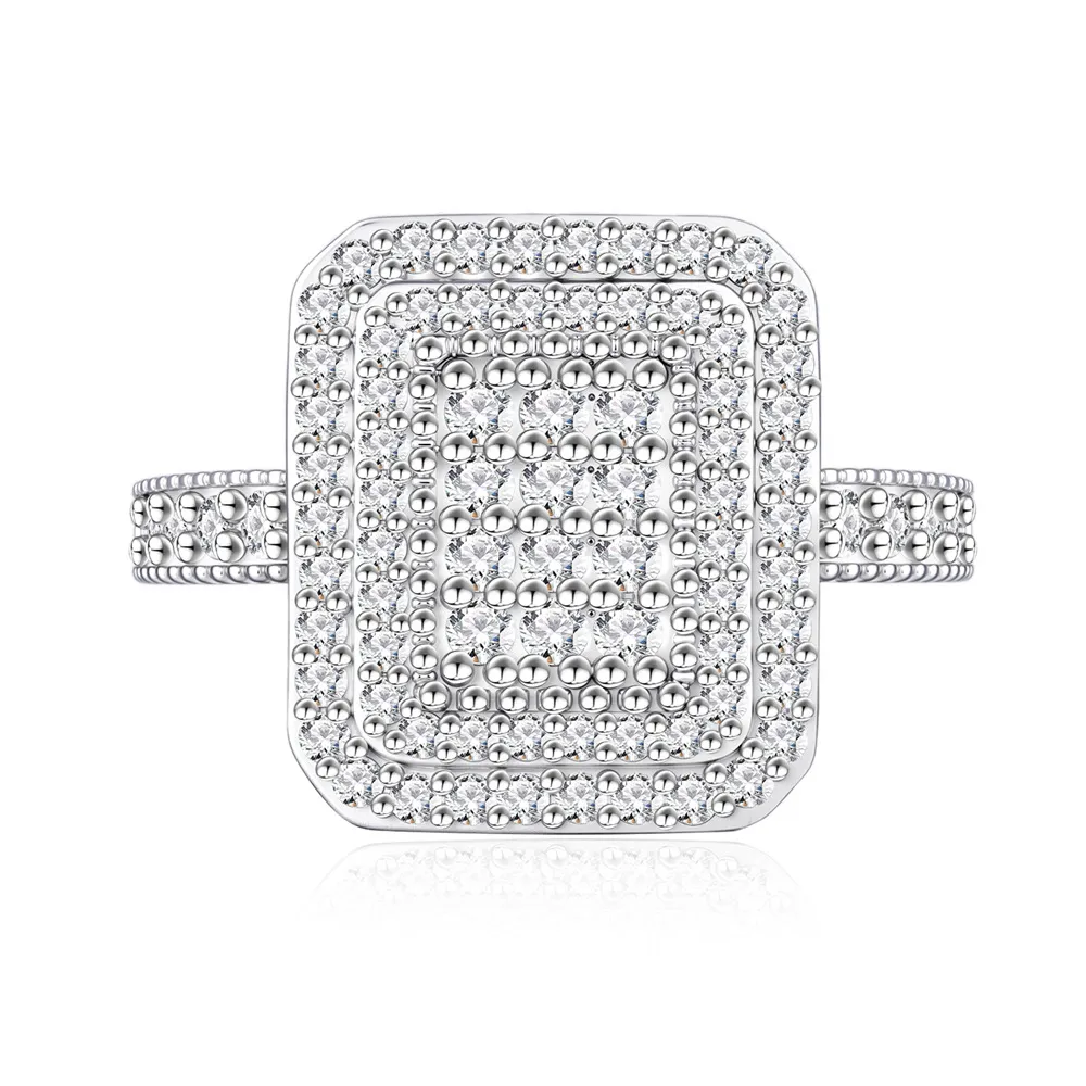 925 Sterling Silver Rectangle Micro-Pavé Zircon Ring 70100503