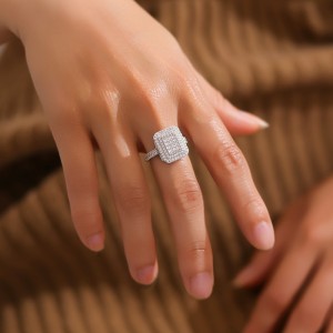 925 Sterling Silver Rectangle Micro-Pavé Zircon Ring 70100503