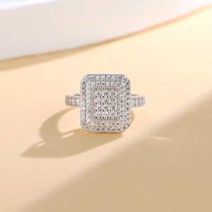 925 Sterling Silver Rectangle Micro-Pavé Zircon Ring 70100503