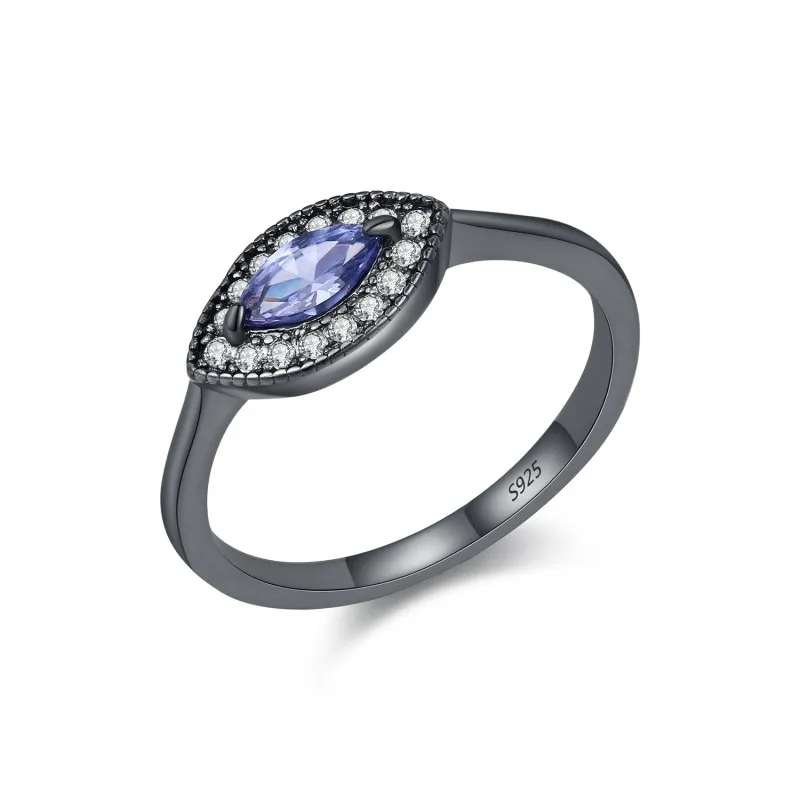 925 Sterling Silver Gothic Tanzanite Zircon Ring 70100506