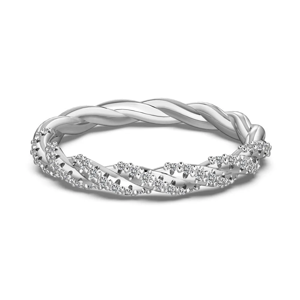 925 Sterling Silver Braided Pave CZ Dual-Texture Ring 70100510
