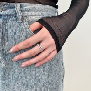 925 Sterling Silver Braided Pave CZ Dual-Texture Ring 70100510