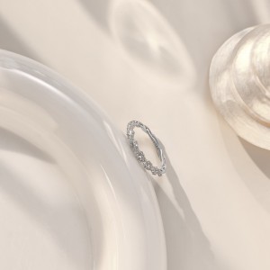 925 Sterling Silver Braided Pave CZ Dual-Texture Ring 70100510