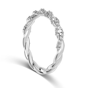 925 Sterling Silver Braided Pave CZ Dual-Texture Ring 70100510
