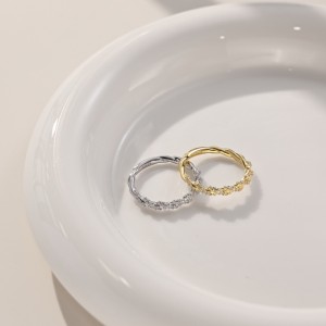 925 Sterling Silver Braided Pave CZ Dual-Texture Ring 70100510