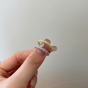 925 Sterling Silver Braided Pave CZ Dual-Texture Ring 70100510