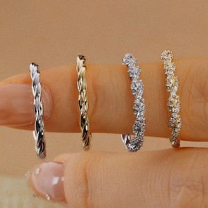 925 Sterling Silver Braided Pave CZ Dual-Texture Ring 70100510