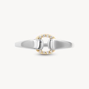 925 Sterling Silver Adjustable Two-Tone Interlocking Pave CZ Ring 70100515 925 Sterling Silver Adjustable Two-Tone Interlocking Pave CZ Ring 70100515