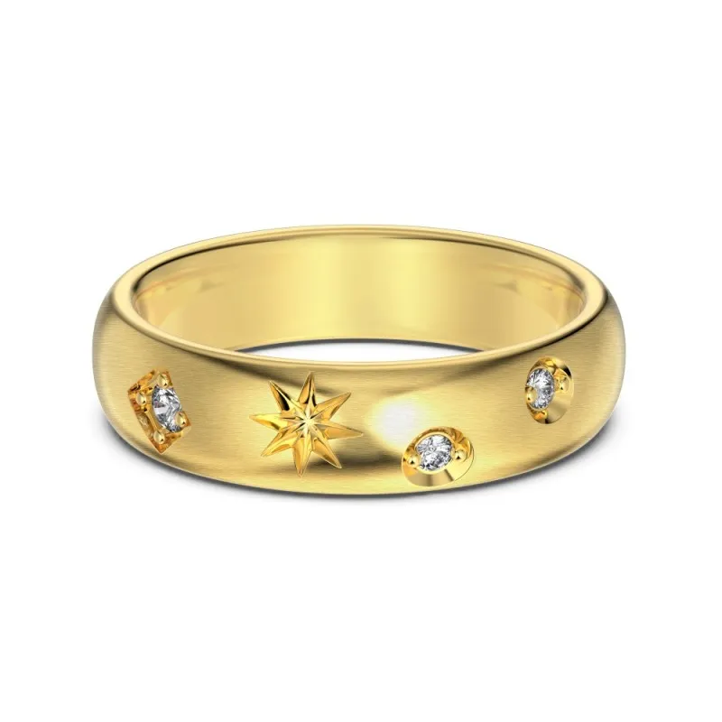 925 Sterling Silver Brushed Finish Pave Star Stacking Ring 70100518