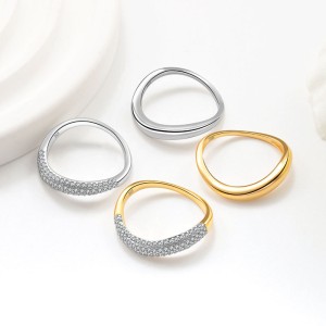 925 Sterling Silver Geometric Bar Pave CZ Stacking Band 70100519