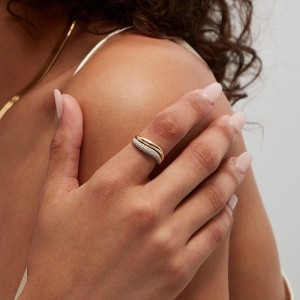 925 Sterling Silver Geometric Bar Pave CZ Stacking Band 70100519