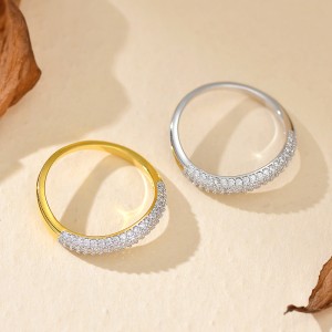 925 Sterling Silver Geometric Bar Pave CZ Stacking Band 70100519