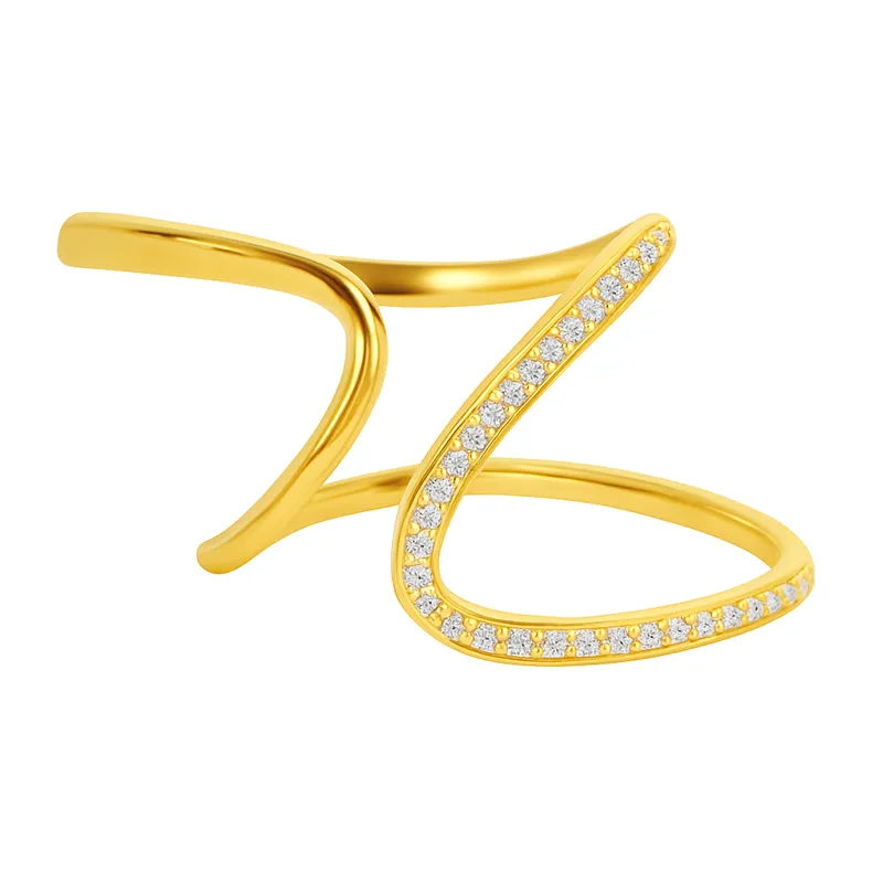 925 Sterling Silver Minimalist Geometric Double Z Pave CZ Ring 70100521 925 Sterling Silver Minimalist Geometric Double Z Pave CZ Ring 70100521