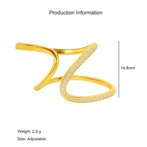 925 Sterling Silver Minimalist Geometric Double Z Pave CZ Ring 70100521 925 Sterling Silver Minimalist Geometric Double Z Pave CZ Ring 70100521