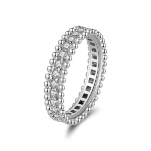 925 Sterling Silver Full Pave CZ Beaded Edge Band Ring 70100522
