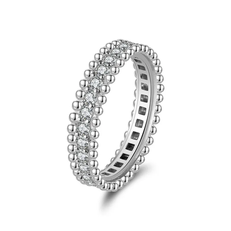 925 Sterling Silver Full Pave CZ Beaded Edge Band Ring 70100522
