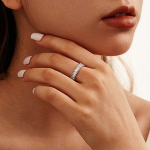 925 Sterling Silver Full Pave CZ Beaded Edge Band Ring 70100522