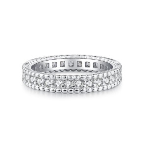 925 Sterling Silver Full Pave CZ Beaded Edge Band Ring 70100522