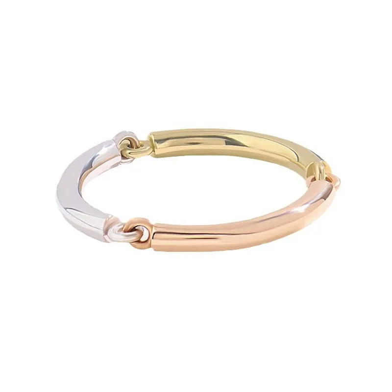 925 Sterling Silver Minimalist Tri-Tone Multi-Metal Band Ring 70100524