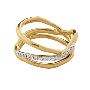 925 Sterling Silver Geometric Triple-Band Pave CZ Cross-Over Ring 70100528