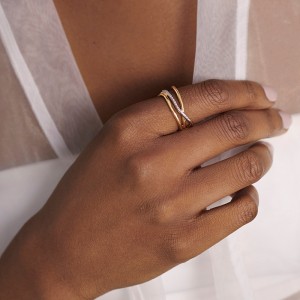 925 Sterling Silver Geometric Triple-Band Pave CZ Cross-Over Ring 70100528