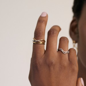 925 Sterling Silver Geometric Triple-Band Pave CZ Cross-Over Ring 70100528