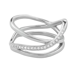 925 Sterling Silver Geometric Triple-Band Pave CZ Cross-Over Ring 70100528