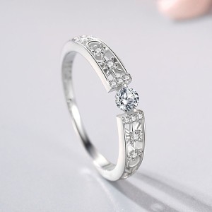 925 Sterling Silver Hollow Solitaire CZ Band Ring 70100529 925 Sterling Silver Hollow Solitaire CZ Band Ring 70100529