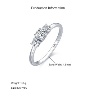 925 Sterling Silver Triple Round Cut Three-Stone CZ Ring 70100531