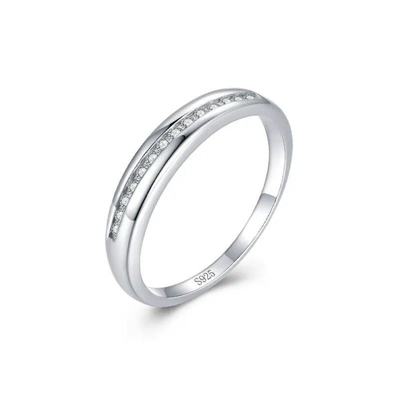 925 Sterling Silver Minimalist Geometric CZ Band Ring 70100532