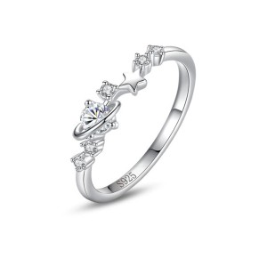 925 Sterling Silver Planet and Star CZ Ring 70100536