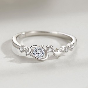 925 Sterling Silver Planet and Star CZ Ring 70100536