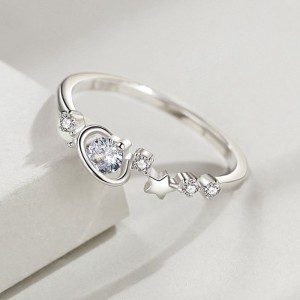 925 Sterling Silver Planet and Star CZ Ring 70100536