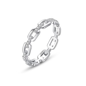 925 Sterling Silver Geometric Chain Link CZ Ring 70100538