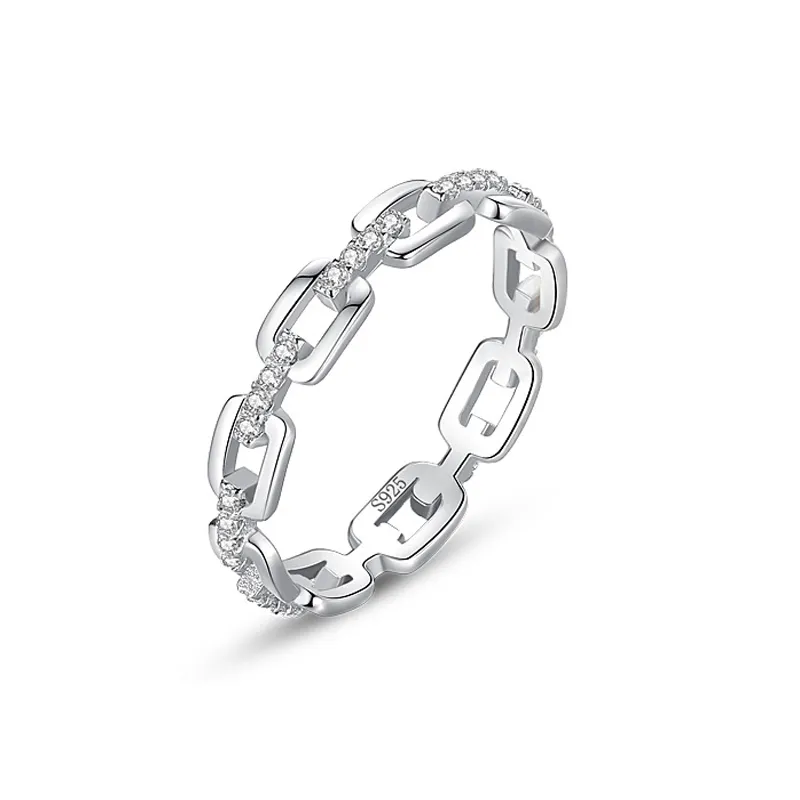 925 Sterling Silver Geometric Chain Link CZ Ring 70100538