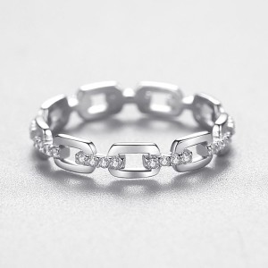 925 Sterling Silver Geometric Chain Link CZ Ring 70100538