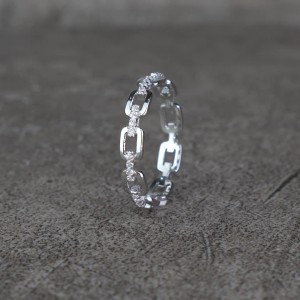 925 Sterling Silver Geometric Chain Link CZ Ring 70100538